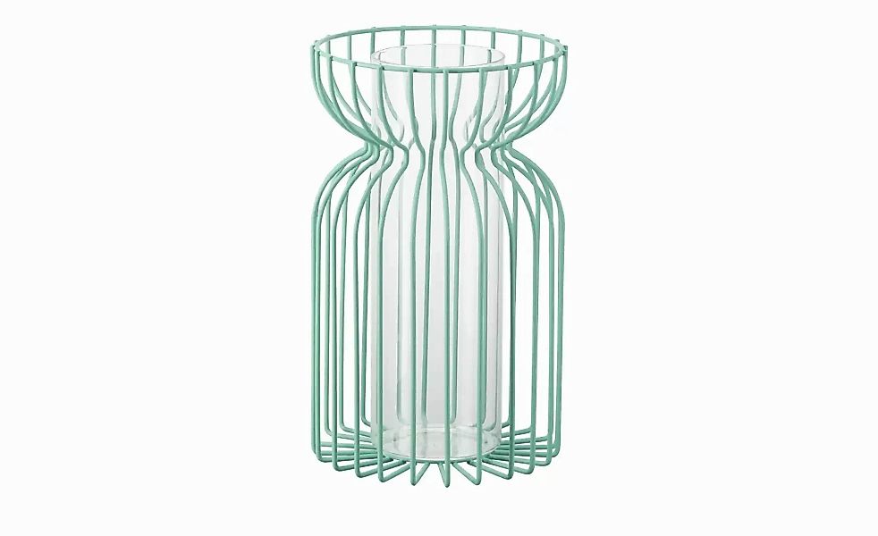 HOME STORY Vase   ¦ grün ¦ Metall,Glas ¦ Maße (cm): H: 31,5  Ø: 19 Accessoi günstig online kaufen