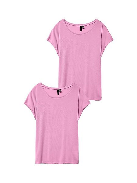 Vero Moda T-Shirt 2er-Pack Einfarbiges Stretch Oberteil (2-tlg) VMAVA PLAIN günstig online kaufen