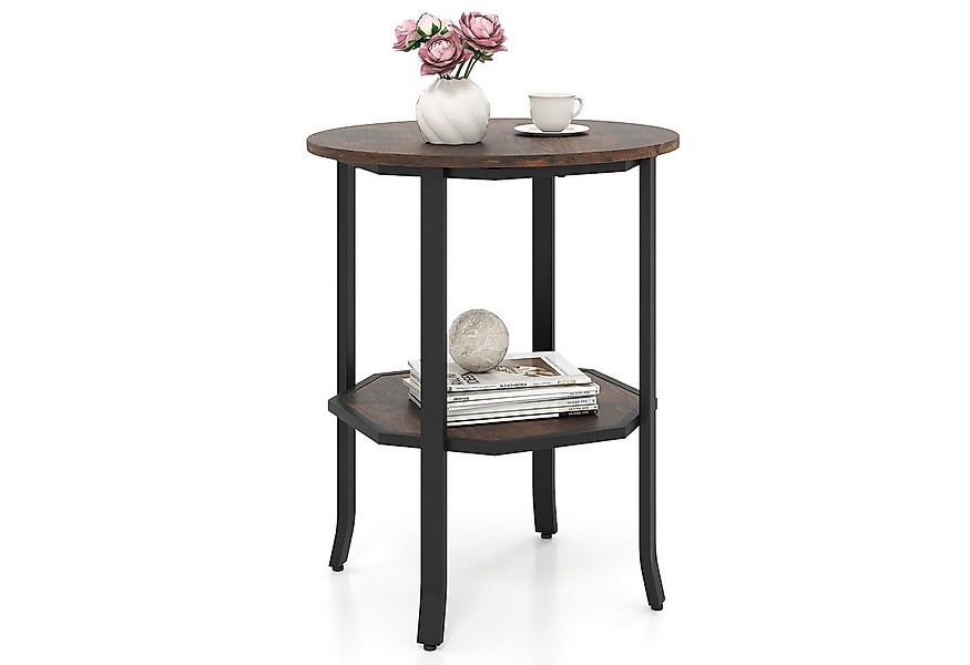 COSTWAY Beistelltisch, Rund, Nachttisch mit 2 Ablagen & Stahlgestell, 50x50 günstig online kaufen