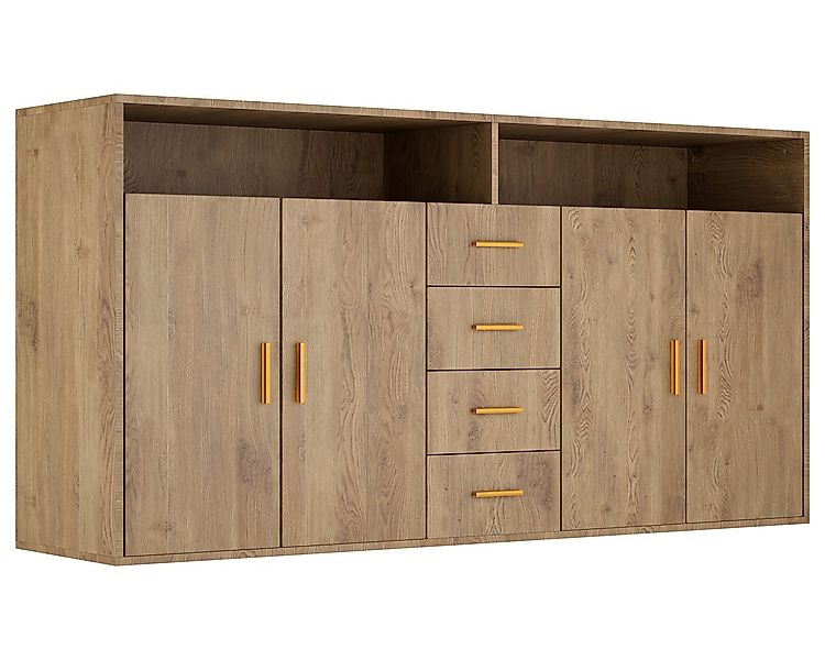 HOMAVO Sideboard BG1-L mit 4 Schubladen, 2 Türen & offenen Fächern – 160 cm günstig online kaufen