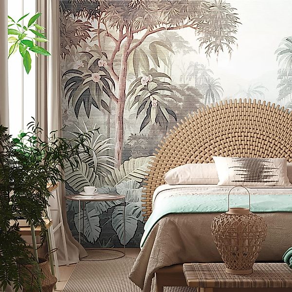 PROFHOME 399011-GU Fototapete Dschungel Matt Braun Blau Grün Weiß 3,71 m x günstig online kaufen