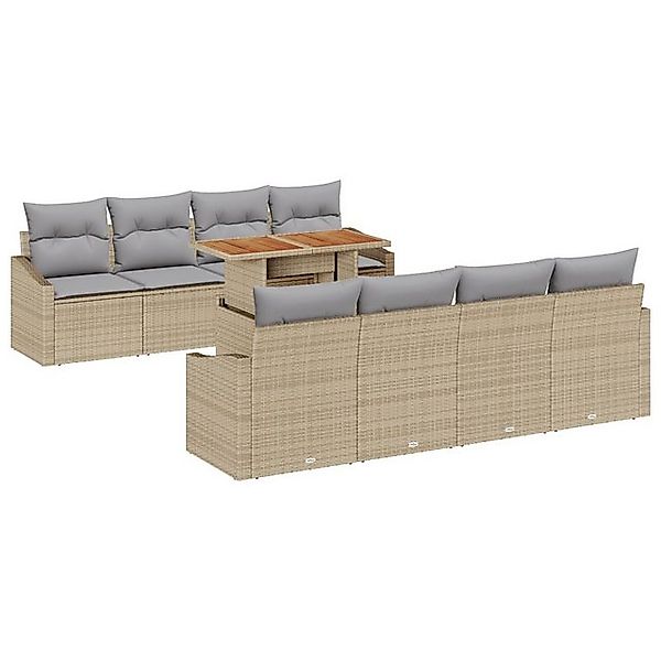 vidaXL Loungesofa 9-teiliges Garten-Esszimmer Set mit Kissen Beige Poly Rat günstig online kaufen