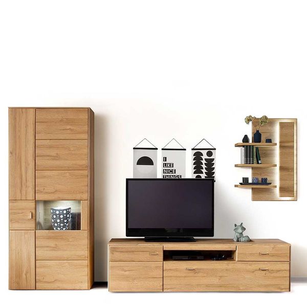 Schrankwand in Wildeichefarben Landhausstil (dreiteilig) günstig online kaufen