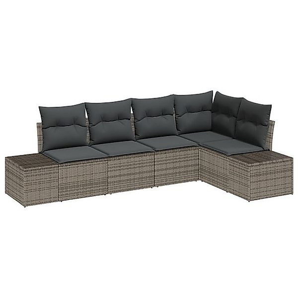 vidaXL Loungesofa 5-teiliges Garten-Sofa-Set mit Kissen in Grau Poly Rattan günstig online kaufen