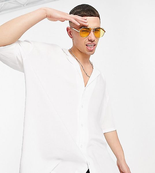 New Look – Kurzärmliges Hemd mit tiefem Reverskragen in Weiß günstig online kaufen