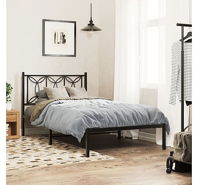 vidaXL Bett, Bettgestell mit Kopfteil Metall Schwarz 107x203 cm günstig online kaufen