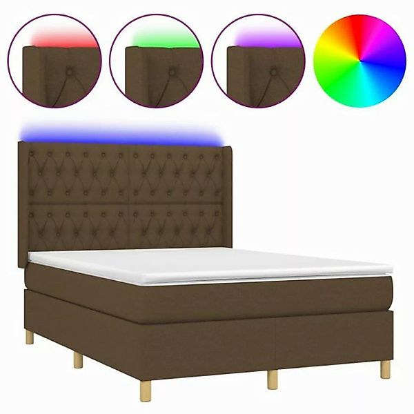 vidaXL Boxspringbett Boxspringbett mit Matratze LED Dunkelbraun 140x190 cm günstig online kaufen