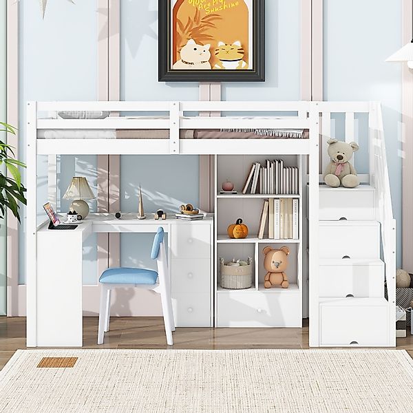 Flieks Hochbett Kinderbett 90x200cm mit Schreibtisch günstig online kaufen