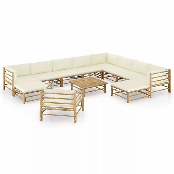 12-tlg. Garten-lounge-set Mit Cremeweißen Kissen Bambus günstig online kaufen