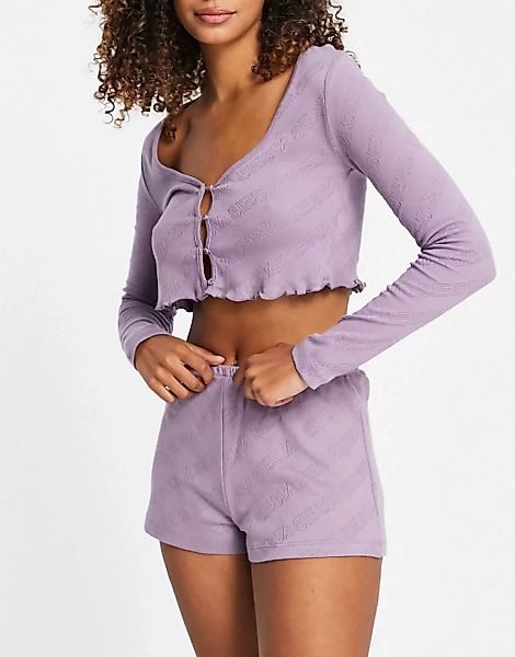 ASOS DESIGN – Siesta – Pointelle-Pyjamaset aus langärmligem Oberteil mit Kn günstig online kaufen