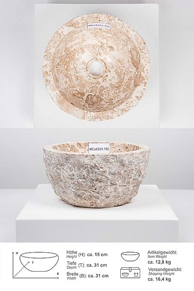 wohnfreuden Aufsatzwaschbecken Erosi Marmor Waschbecken 30 cm creme (Kein S günstig online kaufen