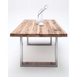 Esstisch in Wildeichefarben Zerreiche Massivholz und Edelstahl günstig online kaufen