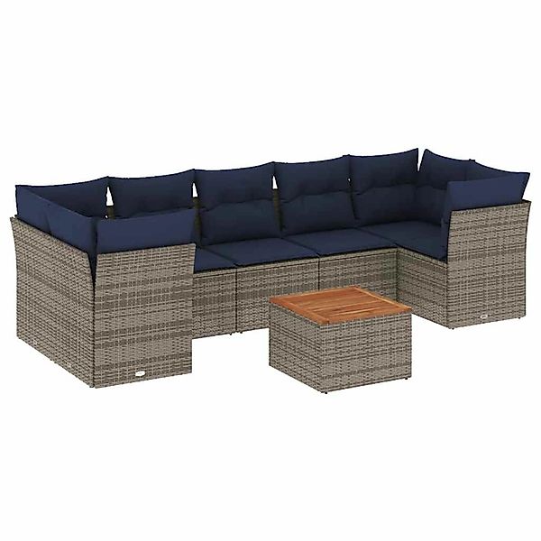 vidaXL 8-Tlg Garten-Sofagarnitur mit Kissen Grau Poly Rattan 3255844 günstig online kaufen