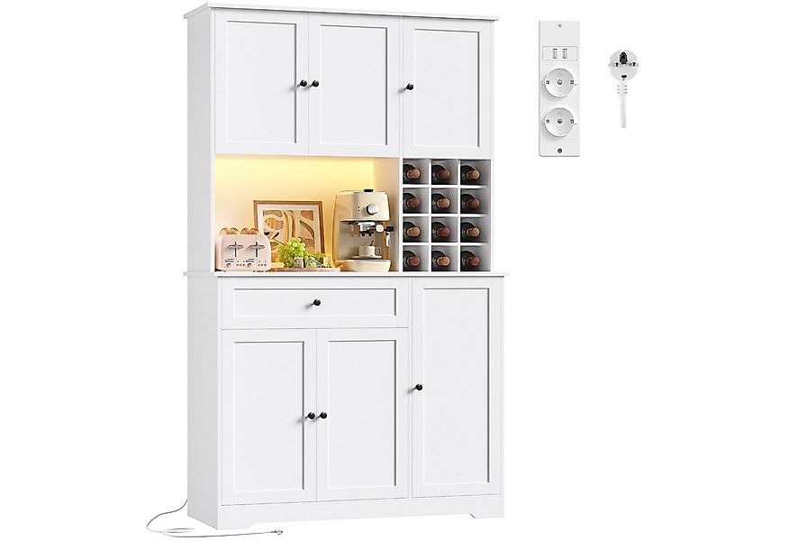 Homfa Küchenbuffet Küchenbuffet mit LED & Weinregal Küchenschrank Buffetsch günstig online kaufen