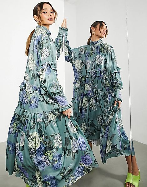 ASOS EDITION – Midi-Hängerkleid mit vorderseitiger Knopfleiste, gestuften R günstig online kaufen