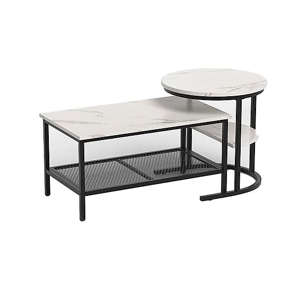 Costway 2er Set Couchtisch Beistelltisch Marmor Optik Schwarz günstig online kaufen