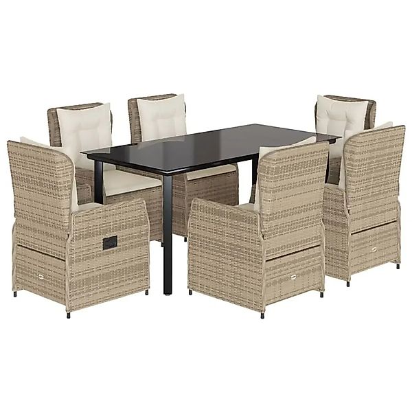 vidaXL 7-Tlg Garten-Essgruppe mit Kissen Beige Poly Rattan 3262893 günstig online kaufen