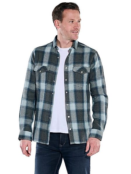 Engbers Langarmhemd Herren Overshirt kariert, Petrolgruen günstig online kaufen