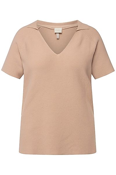 Ulla Popken Strickpullover Pullover Polokragen V-Ausschnitt günstig online kaufen