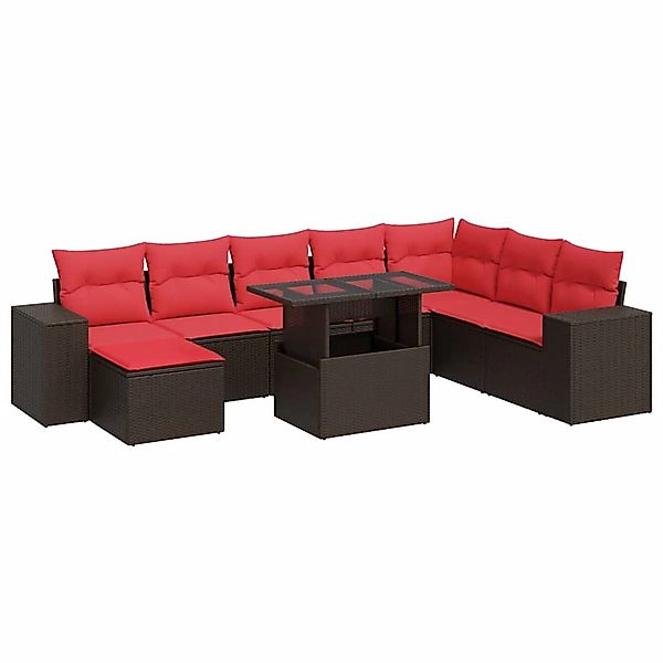 vidaXL 9-Tlg Garten-Sofagarnitur mit Kissen Braun Poly Rattan Akazie 332685 günstig online kaufen