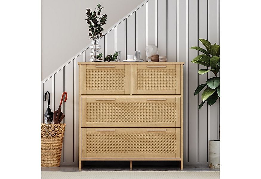 Celya Sideboard Sideboard 4-Schubladen-Rattanschrank mit Massivholzgriffen günstig online kaufen