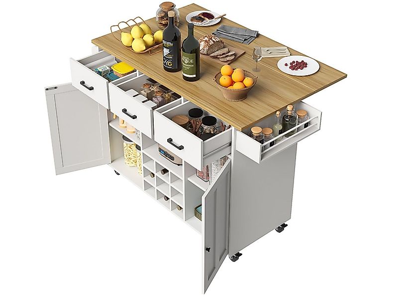 SeedWave Kücheninsel mit klappbarer Tischplatte, 3 Schubladen, Doppeltür-Sc günstig online kaufen