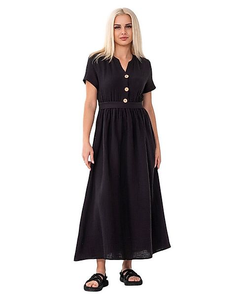 WENOR Sommerkleid Musselin Boho Kleid mit Knopfleiste & Taillenband, Freize günstig online kaufen