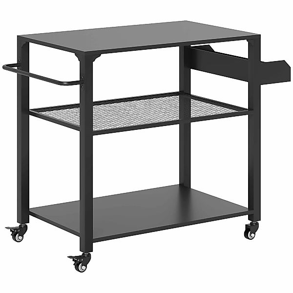 Outsunny Grillwagen 3-Etagen Servierwagen mit Arbeitsfläche Ablagen Räder, günstig online kaufen
