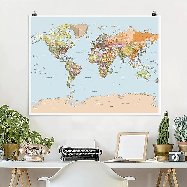 Poster Stadt-, Land- & Weltkarten - Querformat Politische Weltkarte günstig online kaufen