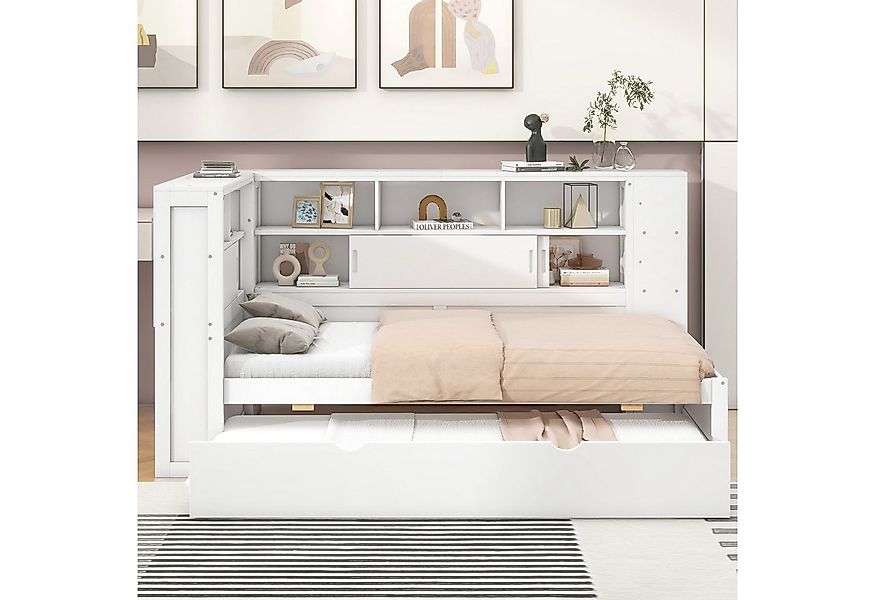 Ulife Holzbett 90x200cm mit Ladeanschluss/ Stauraum/ Ausziehbett 90x190cm, günstig online kaufen