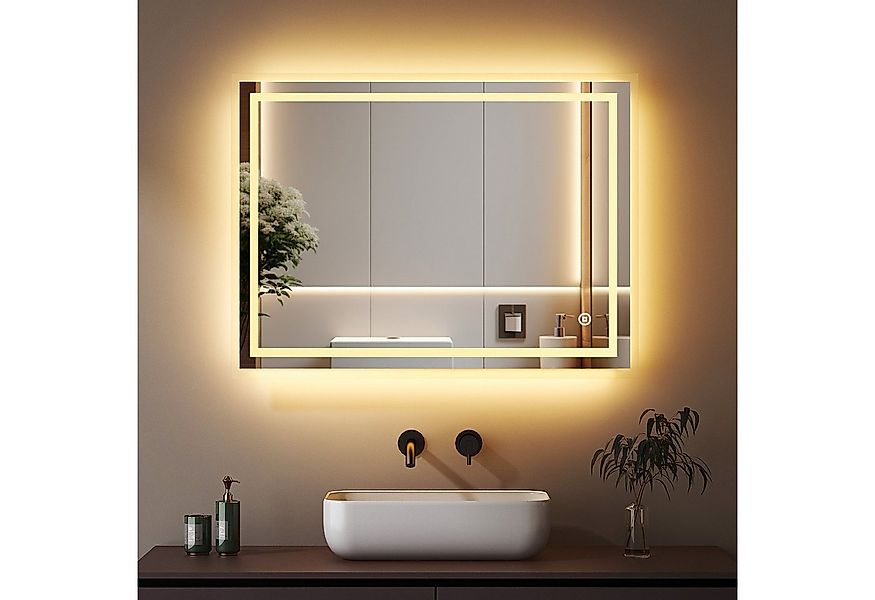 WDWRITTI Badspiegel Wandspiegel Badezimmerspiegel Led Spiegel Bad mit Beleu günstig online kaufen
