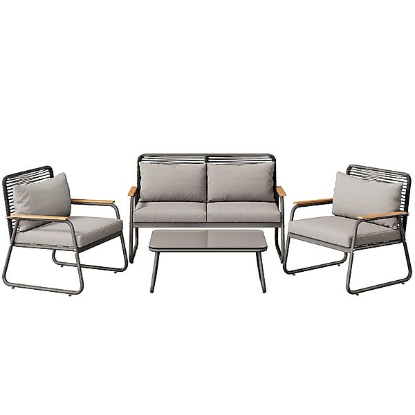 Garten-Lounge-Set für 4 Personen, mit Doppelsofa, 2 Einzelsofas und 1 Couch günstig online kaufen