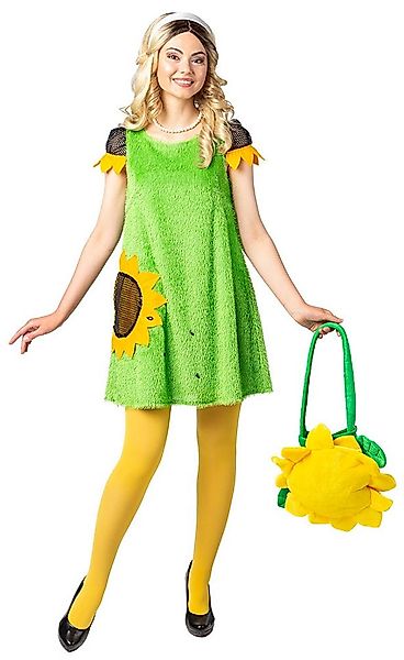 Karneval-Klamotten Kostüm Gärtner-in Damen grün Graskleid mit Sonnenblume, günstig online kaufen