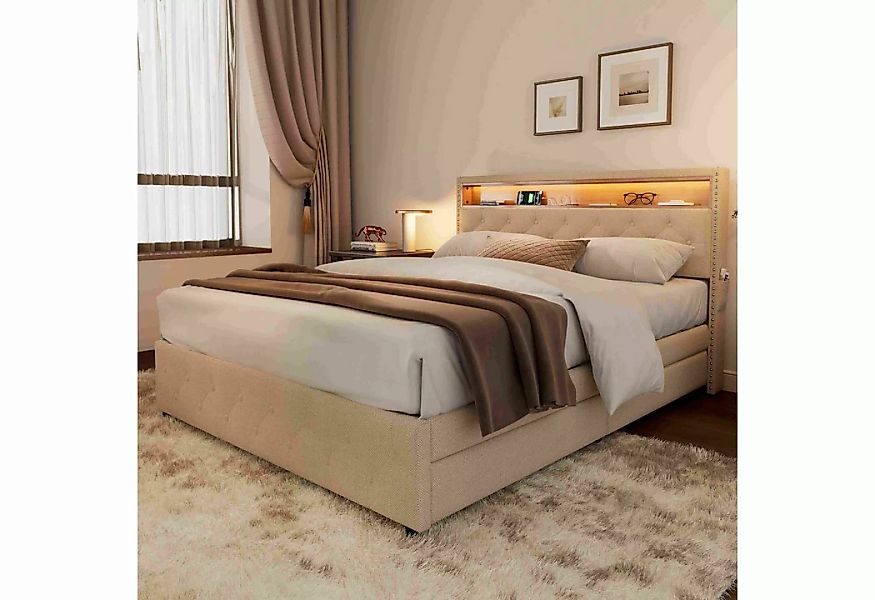 BlingBin Polsterbett mit LED-Kopfteil (1-tlg., 140*200), Das Bett ist mit 4 günstig online kaufen