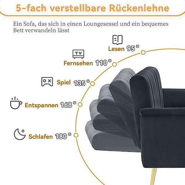 Odikalo 2-Sitzer Schlafsofa Relaxsofa Freizeitsofa Verstellbare Samtstoff M günstig online kaufen