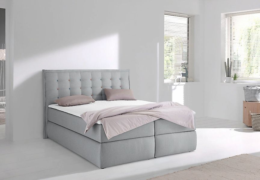 Home affaire Boxspringbett "Sagres" Kopfteil mit 2farbiger Flatterbiese und günstig online kaufen