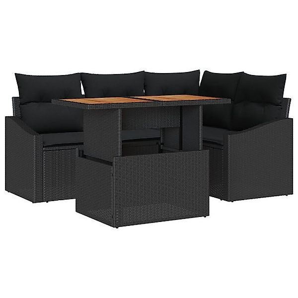 vidaXL Loungesofa 5-teiliges Garten Sofa Set mit Kissen Schwarz Poly Rattan günstig online kaufen