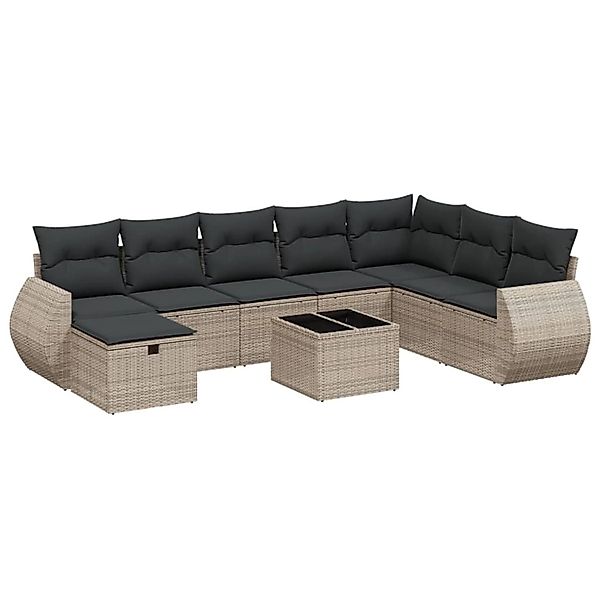 vidaXL 9-Tlg Garten-Sofagarnitur mit Kissen Grau Poly Rattan 3264216 günstig online kaufen