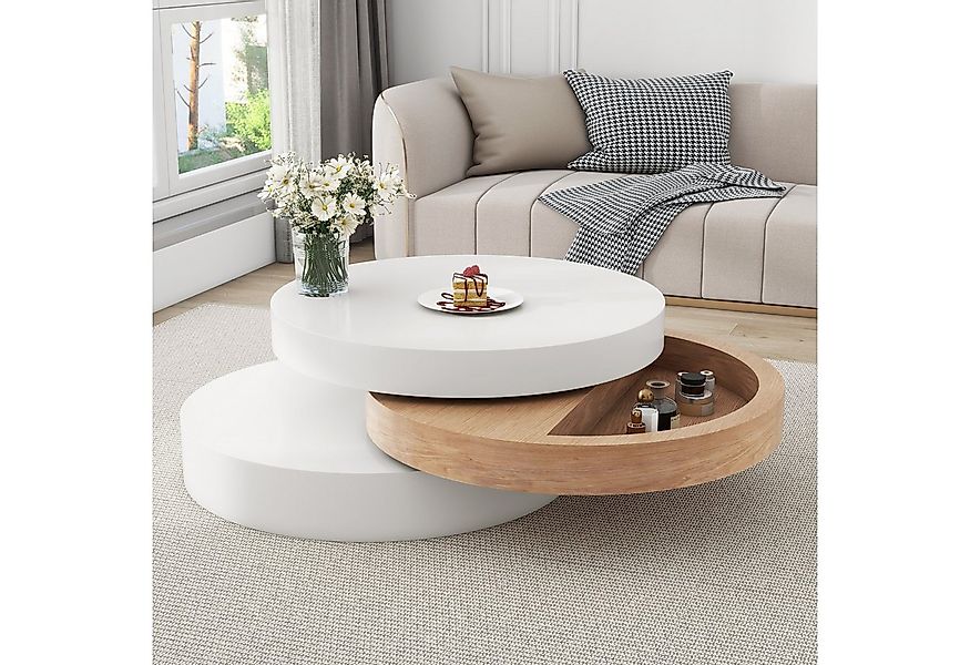 Merax Couchtisch drehbarer Sofatisch Zylindrisch Beistelltisch in Weiß & Ho günstig online kaufen