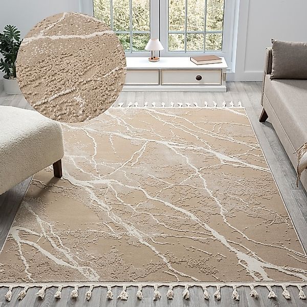 my home Teppich »Zoe, Hoch-Tief-Struktur« rechteckig 11 mm Höhe mit Fransen günstig online kaufen