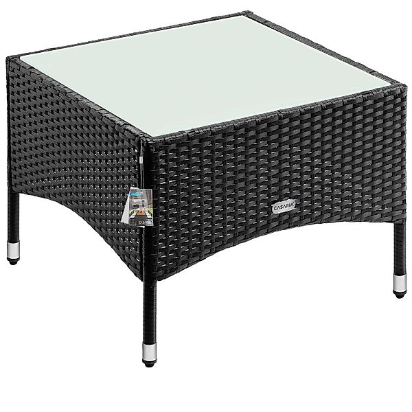 Casaria Beistelltisch, Polyrattan 58x58x42cm Höhenverstellbar 5mm Glasplatt günstig online kaufen