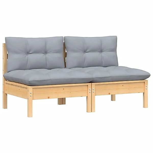 vidaXL 2-Sitzer-Gartensofa mit Grauen Kissen Massivholz Kiefer 3095991 günstig online kaufen