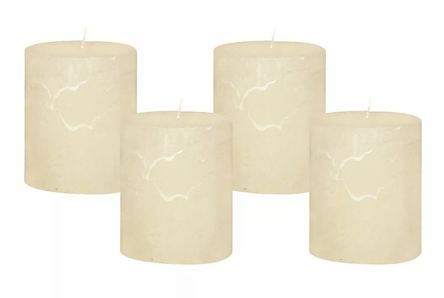 4 Rustic Stumpenkerzen Premium Kerze Creme Weiss 7x8cm - 40 Std Brenndauer günstig online kaufen