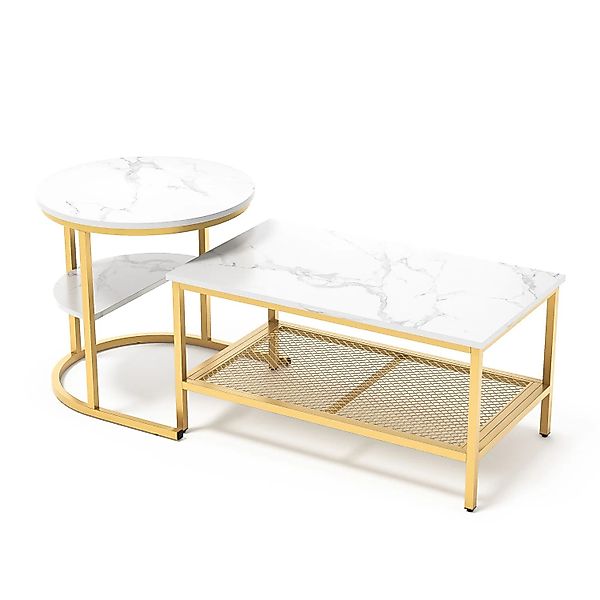 PXloue Couchtisch 2er-Satztisch Beistelltisch Stapelbarer Sofatisch mit Met günstig online kaufen