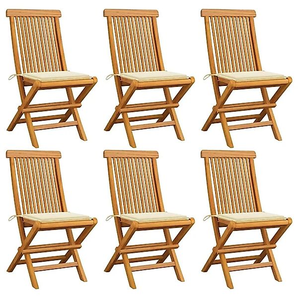 vidaXL Gartenstühle mit Cremeweißen Kissen 6 Stk Massivholz Teak 3065592 günstig online kaufen