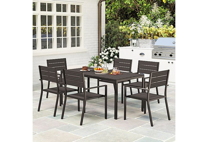 Outsunny Garten-Essgruppe mit 6 stapelbar Stühlen, geschlitzte Tisch, (Essg günstig online kaufen