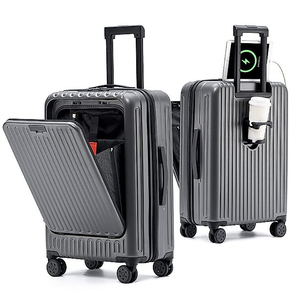 TWSOUL Hartschalen-Trolley Handgepäck Koffer, mitGetränkehaltern USB-Anschl günstig online kaufen