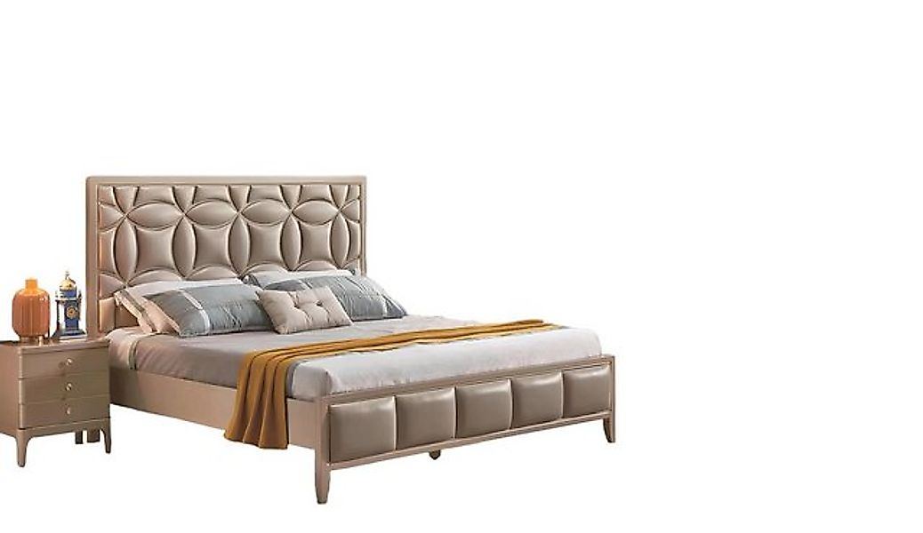 Xlmoebel Bett Neues Kunstleder Doppelbett in Beige für das Schlafzimmer (Be günstig online kaufen