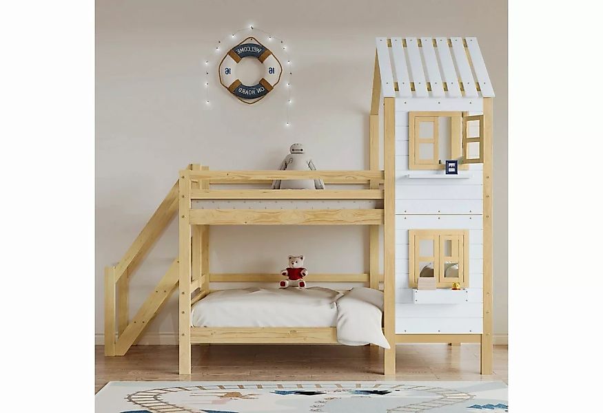 OKWISH Etagenbett Etagenbett mit Handlauf und Fenster, Bett, Kinderbett (Ki günstig online kaufen