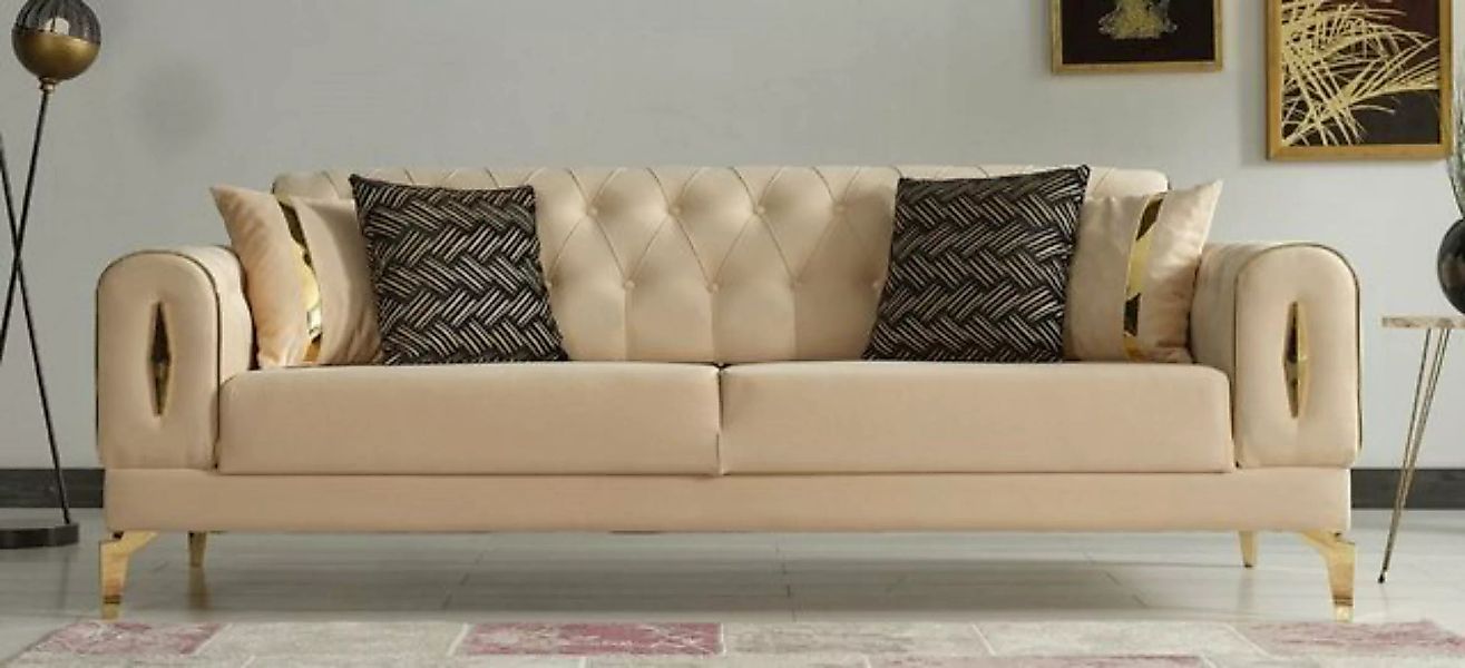 Casa Padrino Schlafsofa Luxus Schlafsofa Beige / Gold 225 x 95 x H. 83 cm - günstig online kaufen